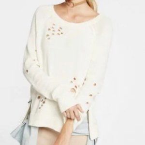 Express Distressed White Sweater With Zips S